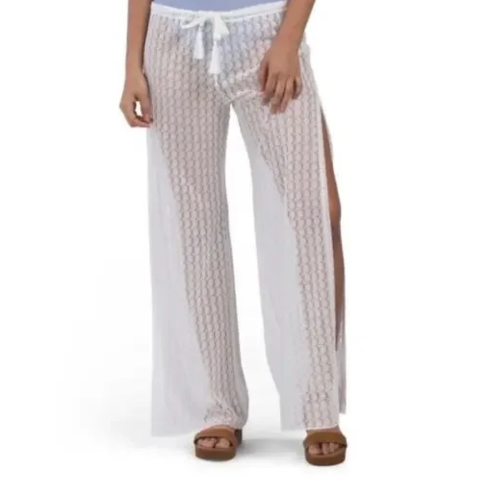 BECCA Women's White Split Leg Crochet Cover-Up Beach Pants Size XS